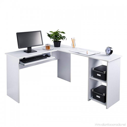 Fineboard L Shaped Office Corner Desk 2 Side Shelves White