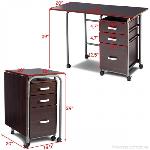 Tangkula Folding Computer Desk Wheeled Home Office Furniture With
