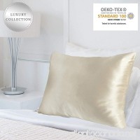 MYK 100% Natural Mulberry Silk Pillowcase  25 Momme for Hair and Skin Care  OEKO-TEX  Hypoallergenic  Cooling  Queen Size  Beige - B01I29MXGY