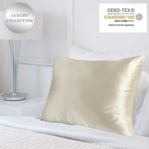 MYK 100% Natural Mulberry Silk Pillowcase 25 Momme for Hair and Skin Care OEKO-TEX Hypoallergenic Cooling Queen Size Beige - B01I29MXGY