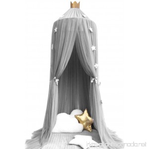 LiCheng Dome Mosquito Net Canopy Kids Tent for Playing Reading with Crown & Sparkling Star Garland Bonus For Queen King Size Bed Grey - B0749LX2CX