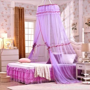 Luxury Mosquito Net Bed Canopy Universal Hanging Round Princess Lace Mosquito Net Bed Canopy Full Hanging Kit Set For Home or Travel Use (Purple) - B07BF9D4M6