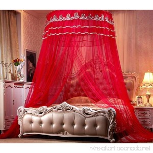 Nattey Princess Lace Bedding Round Mosquito Net Canopy Bites Protect For Twin Queen King Size Canopies (Red) - B071H7QNTR