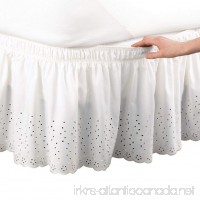 Collections Etc Eyelet Floral Scalloped Elastic Bed Wrap Around  Easy Fit  Dust Ruffle Bedskirt  White  Queen/King - B00HJDGM5S