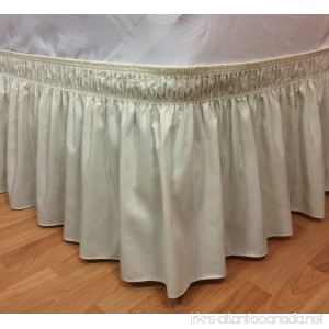 Elegant Elastic Ruffle Bed Skirt Easy Warp Around King/Queen Size Bed Skirt Pins Included (Ivory) - B01LZQE1YA
