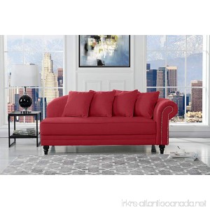 Sofamania Large Classic Velvet Fabric Living Room Chaise Lounge with Nailhead Trim (Red) - B077VKFQTZ