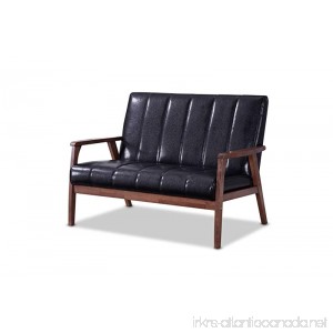 Baxton Furniture Studios Nikko Mid century Modern Scandinavian Style Faux Leather Wooden 2 Seater Loveseat Black - B018KA0SDA