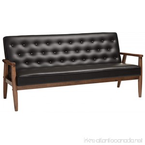 Baxton Studio Sorrento Mid-Century Retro Modern Faux Leather Upholstered Wooden 3-Seater Sofa Black - B019516V70