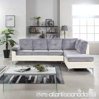 Divano Roma Furniture Modern 2 Tone Tufted Brush Microfiber/Faux Leather Sectional Sofa  Large L-Shape Couch (Light Grey/White) - B0752X2GZM