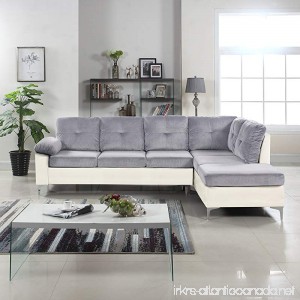 Divano Roma Furniture Modern 2 Tone Tufted Brush Microfiber/Faux Leather Sectional Sofa Large L-Shape Couch (Light Grey/White) - B0752X2GZM