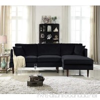Mid-Century Modern Brush Microfiber Sectional Sofa  L-Shape Couch with Extra Wide Chaise Lounge (Black) - B076L236D5