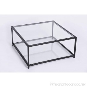 Black Finish Frame Glass Top and Bottom Square Coffee Table - B073XV61FF