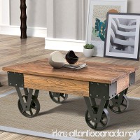 Harper&Bright Designs Solid Wood Coffee Table with Metal wheels  End Table/Living Room Set/Rustic Brown - B079NDQ3FS