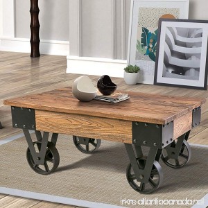 Harper&Bright Designs Solid Wood Coffee Table with Metal wheels End Table/Living Room Set/Rustic Brown - B079NDQ3FS