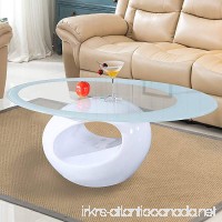 Mecor Glass Coffee Table with Round Hollow Shelf-Modern Oval Design End Side Coffee Table With Tempered Clear Glass Top Gloss White-Living Room Furniture - B07FVLXQ23