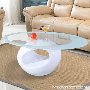 Mecor Glass Coffee Table with Round Hollow Shelf-Modern Oval Design End Side Coffee Table With Tempered Clear Glass Top Gloss White-Living Room Furniture - B07FVLXQ23