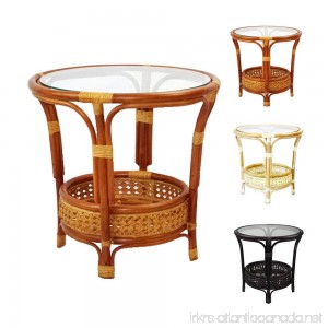 Pelangi Coffee Round Table Handmade ECO Natural Rattan Wicker with Glass Top Colonial - B00H023OJA