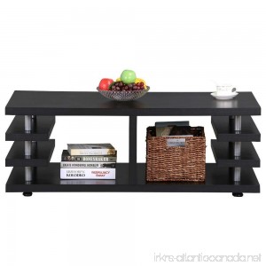 Yaheetech Modern Black Wood Coffee Table Iron Tube Legs Multi Tier Design with Storage Shelf Living Room Furniture - B01N4PMEXU