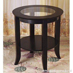 Frenchi Furniture-Wood Genoa End Table Round Side /Accent Table Inset Glass Espresso - B0073H4P72