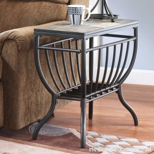 Welded Metal Frame Antigo Gunmetal Chair Side End Table with Grilled Styled Lower Shelf - B01NAP7AU5