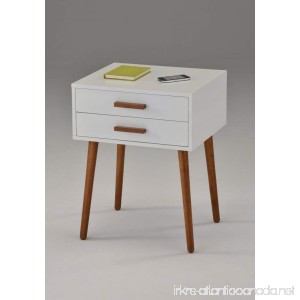 White / Dark Oak Finish Side End Table Nighstand with Two Drawer 24H - Mid-Century Style - B01N4QCLI4