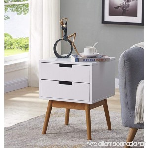 White/Light Walnut Finish Side End Table Nighstand with Two Drawer - Mid-Century Style - B07DD26MFX