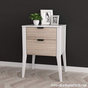 White / Sonoma Finish Oak Side End Table Nightstand with Two Storage Drawer 26H - B076R5BZG3