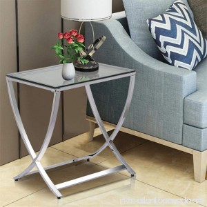 Yaheetech Stylish Clear Tempered Glass Small End Table Chrome Finish Living Room Furniture Silver - B071HHY9C3