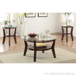 3 PCS Set Solid Wood Coffee Table with 2 End Tables 8mm Beveled Glass Top with Shelf in Espresso Finish - B01LRWSZJ2