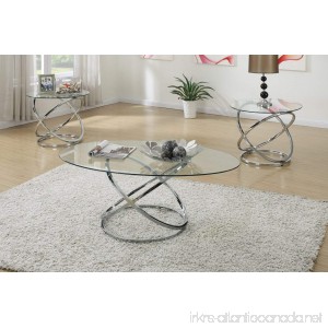 3PCS Modern Glass Top Coffee End Table Set with Spinning Circles Base Design - B01M0BGMI9