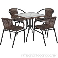 Flash Furniture 28'' Square Glass Metal Table with Dark Brown Rattan Edging and 4 Dark Brown Rattan Stack Chairs - B01HD5YP9Q
