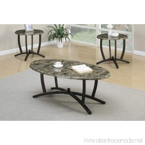 Poundex PDEX-F3103 3 Piece Table Set with Faux Marble Countertops and Black Metal Base - B0167SGGKG