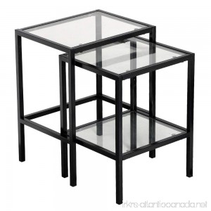 Black Metal Glass Side End Nesting Tables with Shelf Set of 2 + FREE E - Book - B079Z5CBJP