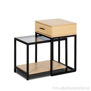 Creatwo Nesting Table Set of 2 2-Pieces Nesting Table Set with Drawer for Sofa Living Room Burlywood - B074HCB79Q