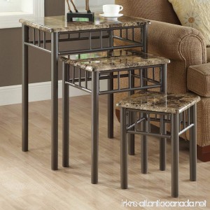 Monarch Specialties Bronze Metal Nesting Table Set with Cappuccino Marble Top 3-Piece - B008V6R04O