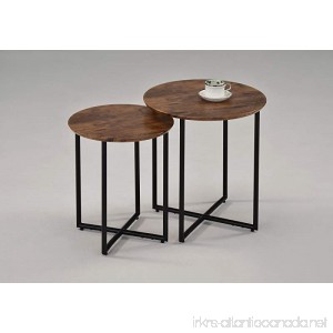 Set of 2 Walnut Finish Round Nesting Tables Side End Table - B07F2VG648