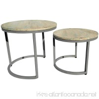 The Cape Cod Nesting Tables Set 2 Rustic Modern Pastel Patina Creamy White Pale Blue Driftwood Gray Iron C Base Sustainable Wood Distressed Repurposed Style 21 and 17 1/2” Diameter - B01N3126ZU
