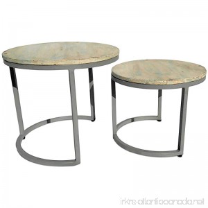 The Cape Cod Nesting Tables Set 2 Rustic Modern Pastel Patina Creamy White Pale Blue Driftwood Gray Iron C Base Sustainable Wood Distressed Repurposed Style 21 and 17 1/2” Diameter - B01N3126ZU