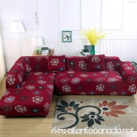 Eleoption Sectional Sofa Slipcover Couch Cover  Universal Stretch Fabric Sofa Slipcover 2Piece for Sectional Sofa L Shape Couch Protector Gift Pillow Cover (Flower-Red  L-Style: 4+3 Seater) - B07CVWF4T2