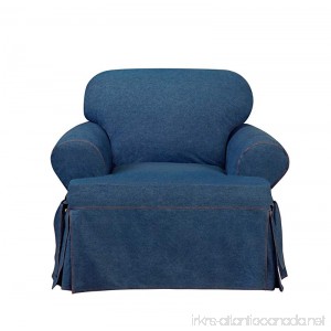Sure Fit Authentic Denim One Piece T-cushion Chair Slipcover - Indigo - B07629ZJQY