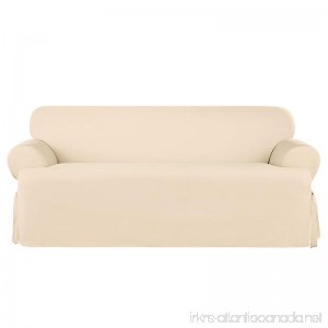 Sure Fit Heavyweight Cotton Duck One Piece T-Cushion Sofa Slipcover - Natural (SF41862) - B079YZHYH1