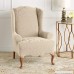 Sure Fit Stretch Jacquard Damask - Wing Chair Slipcover - Oyster (SF39613) - B008V56B5Y