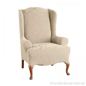 Sure Fit Stretch Jacquard Damask - Wing Chair Slipcover - Oyster (SF39613) - B008V56B5Y