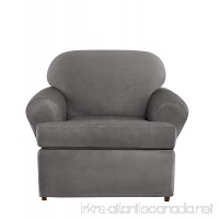 Sure Fit Ultimate Heavyweight Stretch Suede Individual 2 Piece T-Cushion Chair Slipcover - Slate Gray - B01BLNL84Q