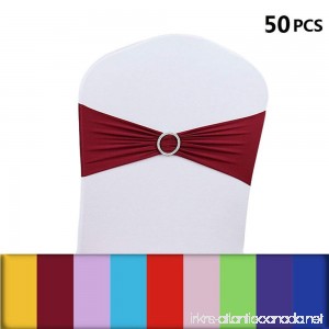 50Pcs Spandex Stretch Chair Tie Backs Sashes - Ehonestbuy Silver Zircon Buckle Banquet Chair Bands Chair Bows Catering Wedding Party Decorations - 6 x 14 (Red wine) - B077G6W2QW