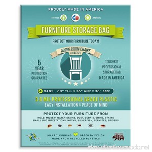 Four Count-Furniture Storage Bags-Dining Room Chair. 3 Mil Thick Heavy Duty Professional Grade. Proudly Made in America. Award Winning and 5 Year Guarantee. - B017POQ7DW