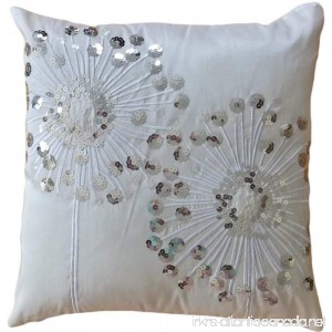 Decorative Silver Sequins Dandelion Floral Throw Pillow COVER 18 White Silver - B00F8RO1KA