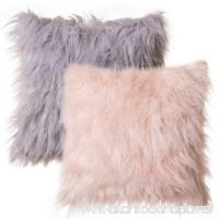 Faux Fur Throw Pillow With Insert  2 Pack  Long Hair Mongolian Silver & Pink - B076M8MP93