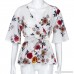 MOONHOUSE 2018 Women Sexy V-Neck Floral Printed Belted Surplice Peplum Short Sleeve Tops Tees Blouse Camisole Plus Size - B07C7D8STG