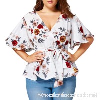 MOONHOUSE 2018 Women Sexy V-Neck Floral Printed Belted Surplice Peplum Short Sleeve Tops Tees Blouse Camisole Plus Size - B07C7D8STG